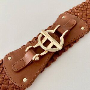 Brown Stretch Belt with Gold Hardware
